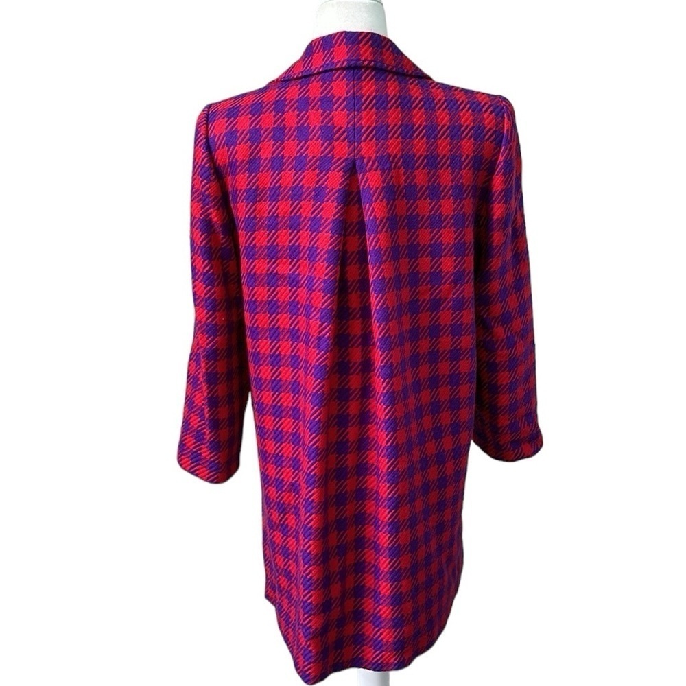 Carlisle Vintage Houndstooth Wool Plaid Long Coat Red Purple Size 6 - Picture 4 of 13